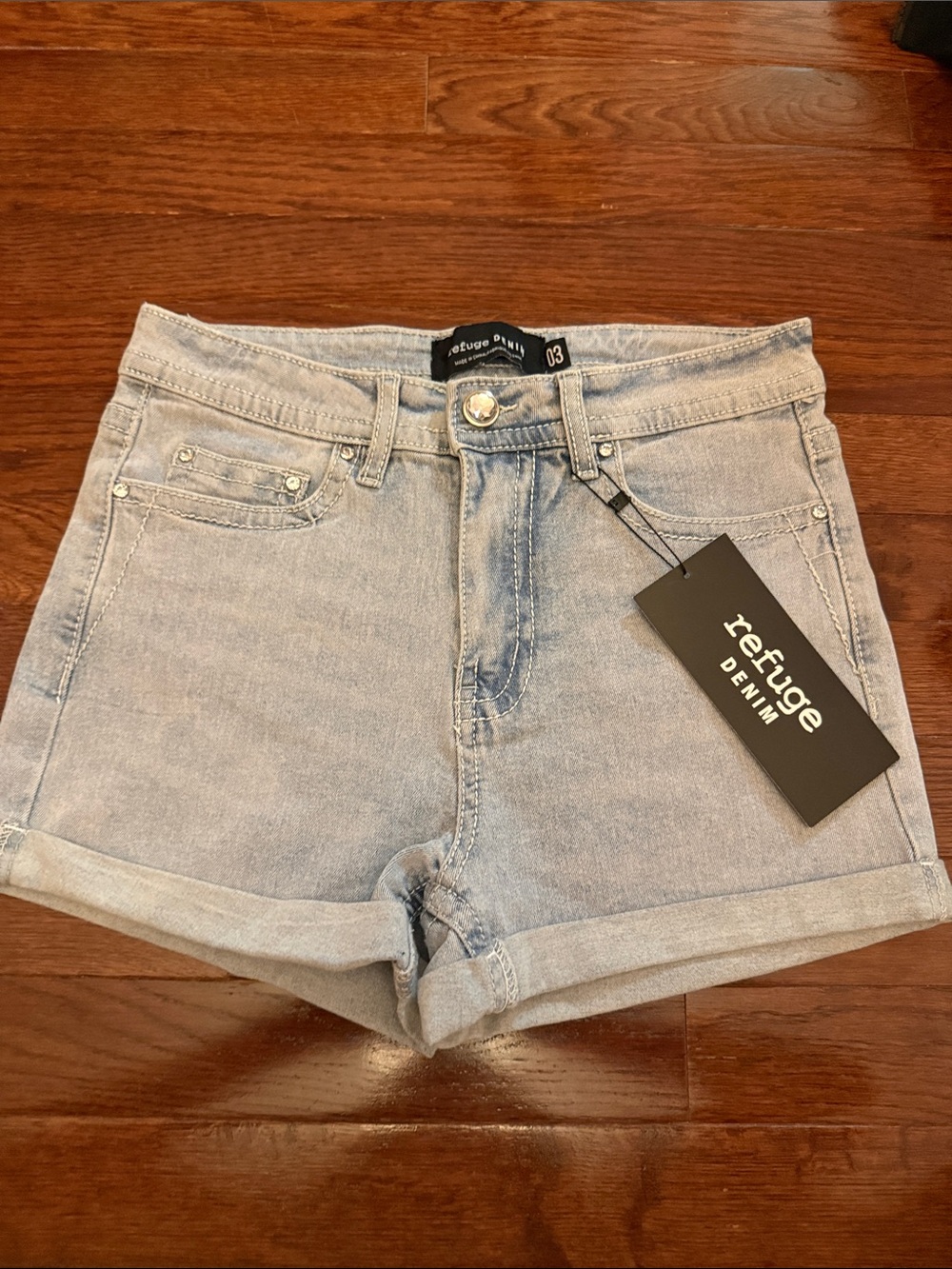 refuge Light Wash High-Rise Rolled Hem Denim Shorts